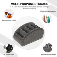 HKM-829715 Five-Compartment PU Leather Remote Control Holder for Organising and Desk Storage