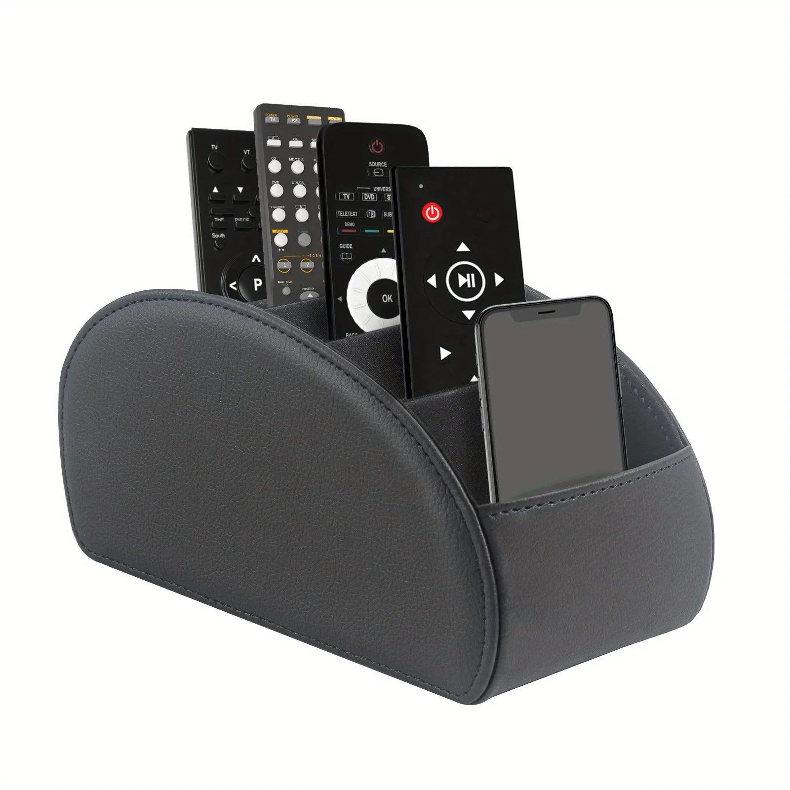 HKM-829715 Five-Compartment PU Leather Remote Control Holder for Organising and Desk Storage