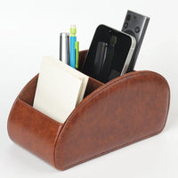 HKM-829715 Five-Compartment PU Leather Remote Control Holder for Organising and Desk Storage