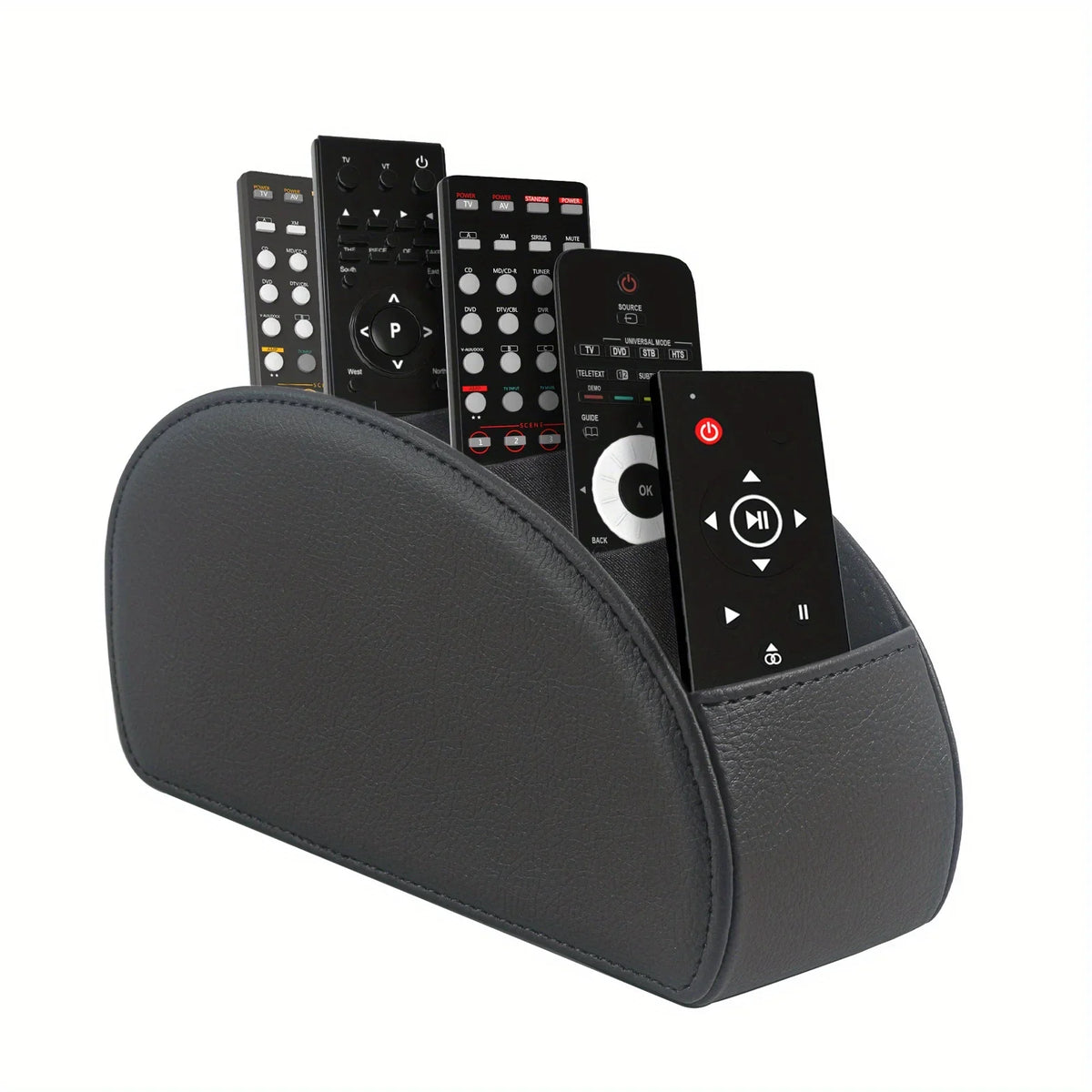 HKM-829715 Five-Compartment PU Leather Remote Control Holder for Organising and Desk Storage