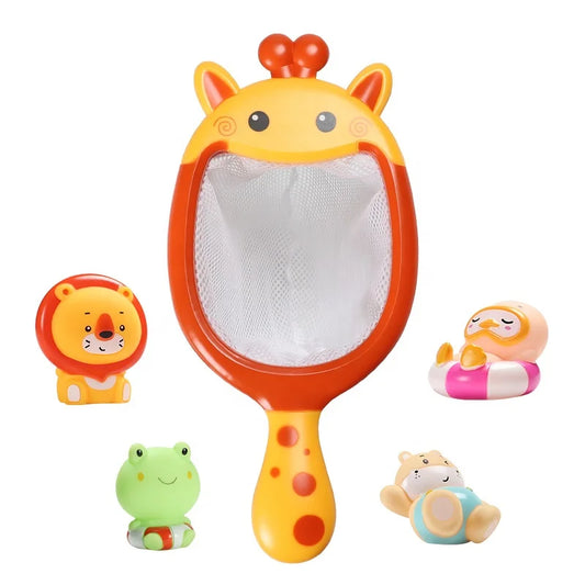 HKM-829779 Colorful Animal Bath Toy Set with Fishing Net – Interactive Water Spraying Fun for Toddlers and Kids