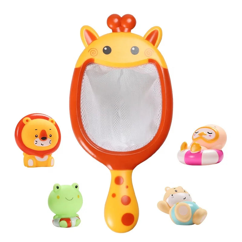HKM-829779 Colorful Animal Bath Toy Set with Fishing Net – Interactive Water Spraying Fun for Toddlers and Kids