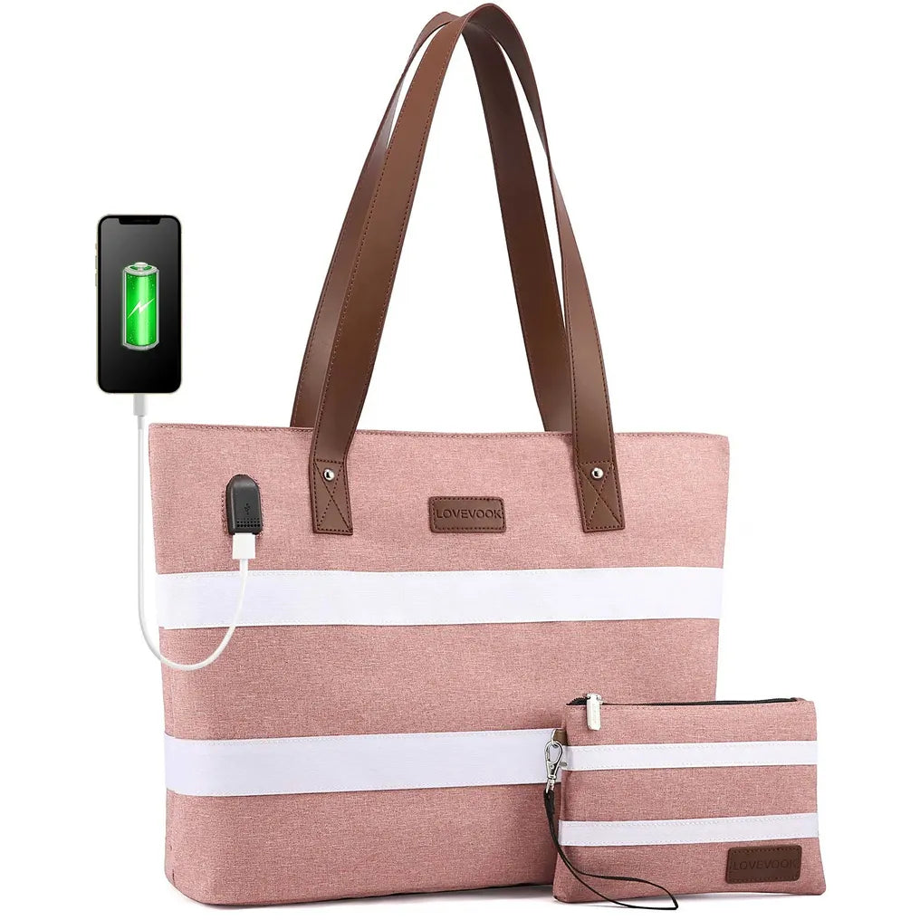 HKM-829907 Lightweight Oxford Casual School Bag for 15.6-inch Laptop, 2-piece Set Tote and Handbag for Work and School