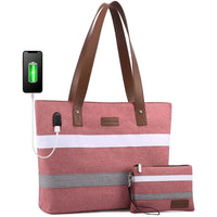 HKM-829907 Lightweight Oxford Casual School Bag for 15.6-inch Laptop, 2-piece Set Tote and Handbag for Work and School