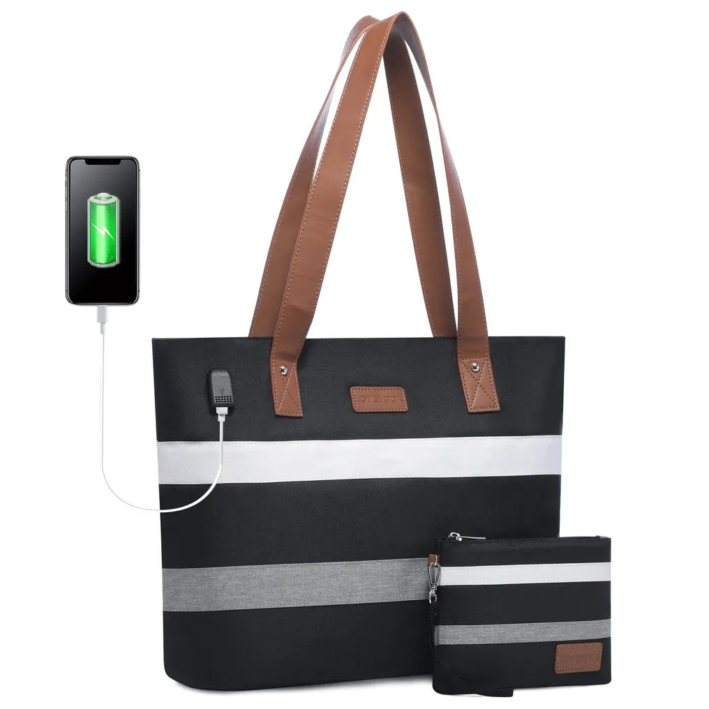 HKM-829907 Lightweight Oxford Casual School Bag for 15.6-inch Laptop, 2-piece Set Tote and Handbag for Work and School