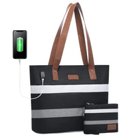 HKM-829907 Lightweight Oxford Casual School Bag for 15.6-inch Laptop, 2-piece Set Tote and Handbag for Work and School