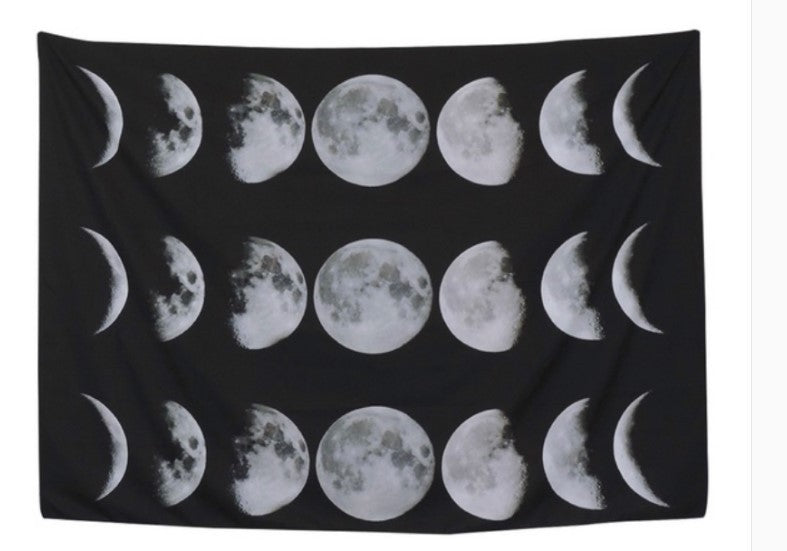 HKM-829907 Starry Universe Moon Hanging Decor - Ethnic Style Polyester Tapestry, Eclipse Design, 130x150cm & 148x200cm Sizes