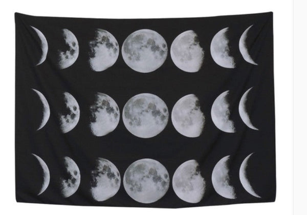 HKM-829907 Starry Universe Moon Hanging Decor - Ethnic Style Polyester Tapestry, Eclipse Design, 130x150cm & 148x200cm Sizes