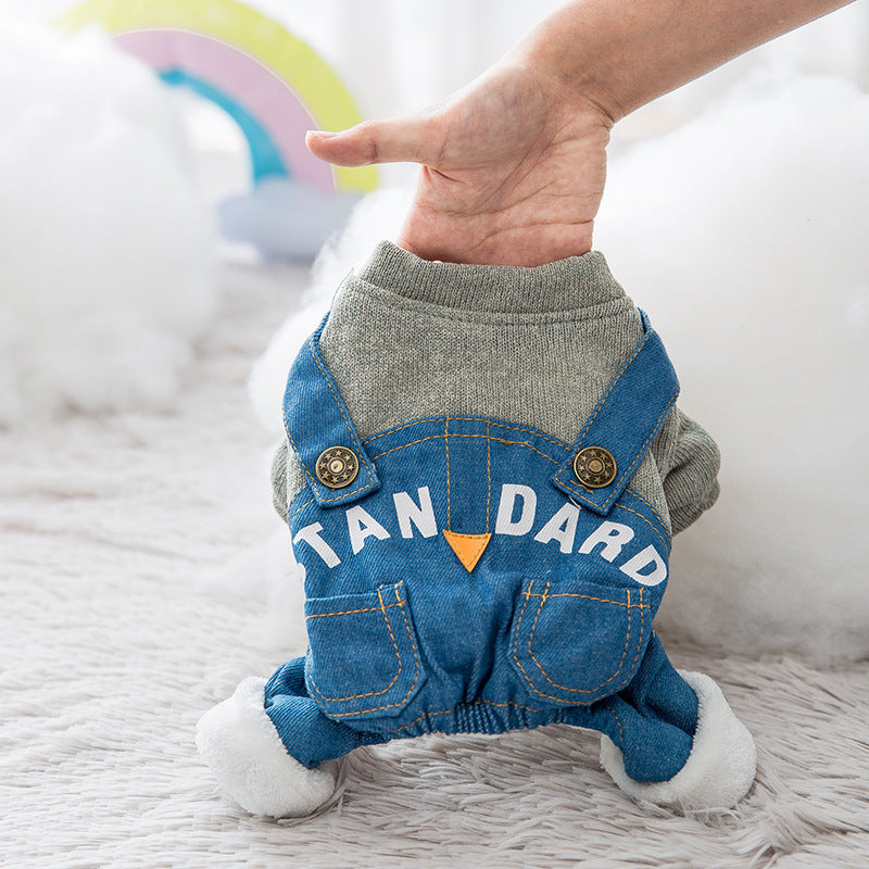 HKM-829971 Stylish Dog Denim Overalls in Dark Green and Light Blue, Pink and Light Blue, Multiple Sizes Available