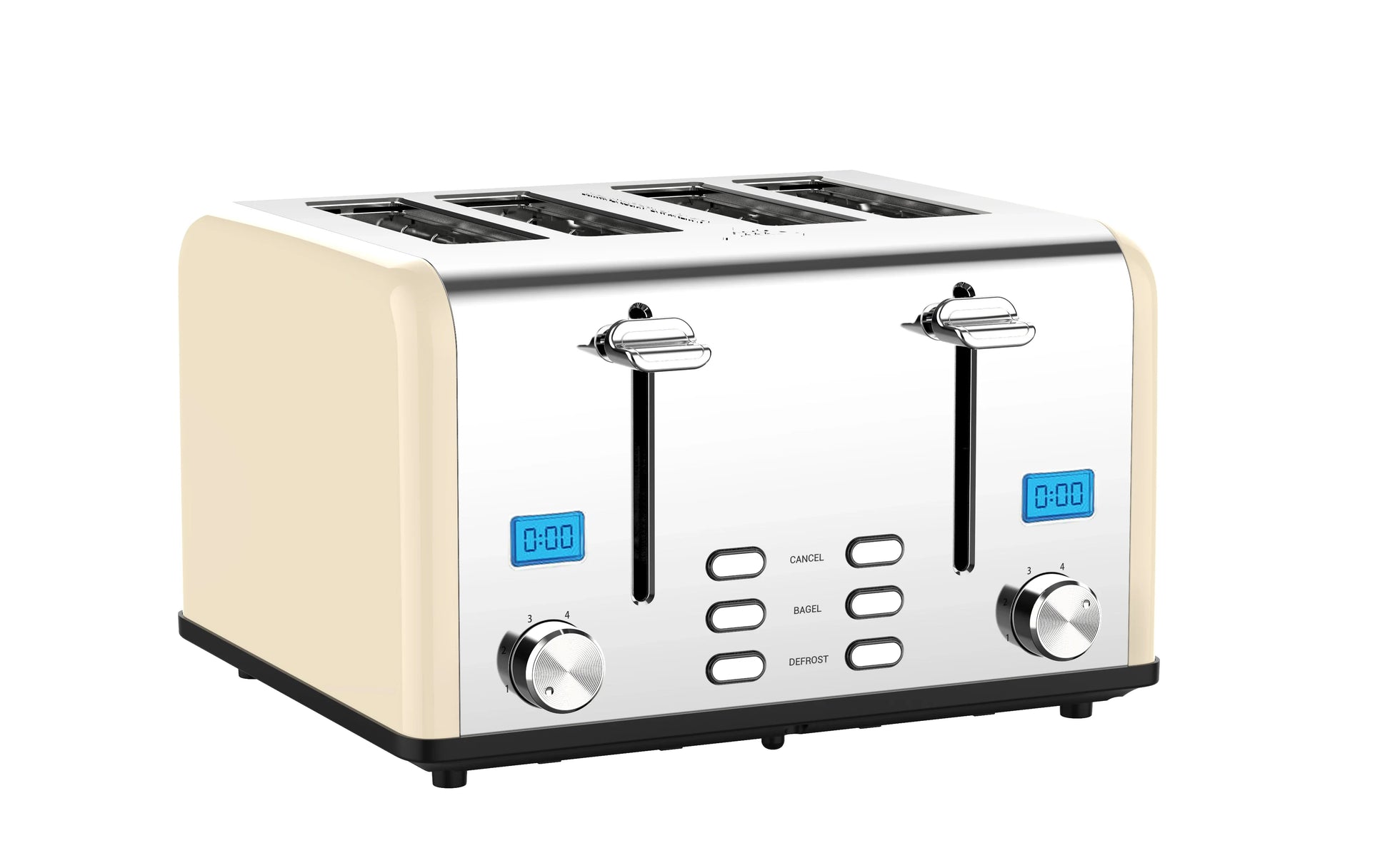 HKM-830099 Smart 4-Slice Retro Stainless Steel Toaster with Custom LCD Display for Perfectly Toasted Bread