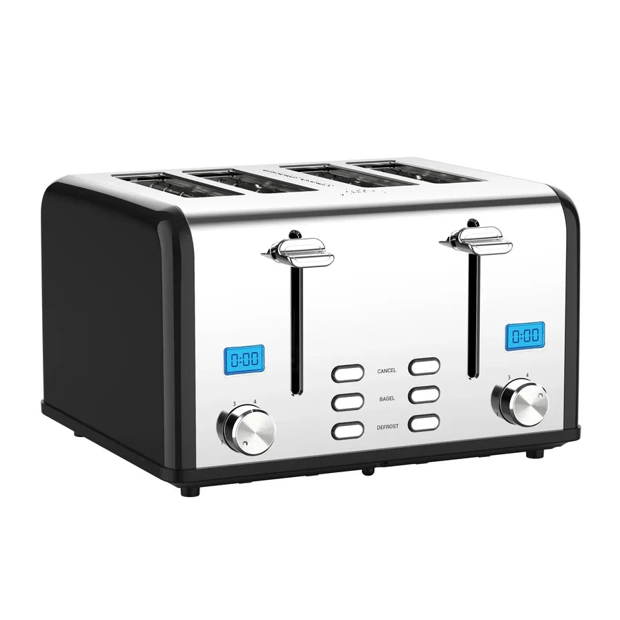 HKM-830099 Smart 4-Slice Retro Stainless Steel Toaster with Custom LCD Display for Perfectly Toasted Bread