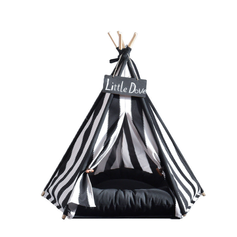 HKM-8301117 Detachable Pet Tent in Black and White Stripes ¨C Cotton Canvas for Small and Large Pets