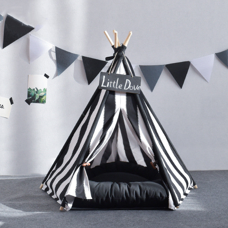 HKM-8301117 Detachable Pet Tent in Black and White Stripes ¨C Cotton Canvas for Small and Large Pets