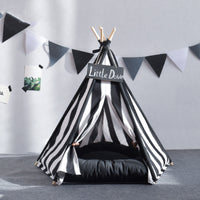 HKM-8301117 Detachable Pet Tent in Black and White Stripes ¨C Cotton Canvas for Small and Large Pets