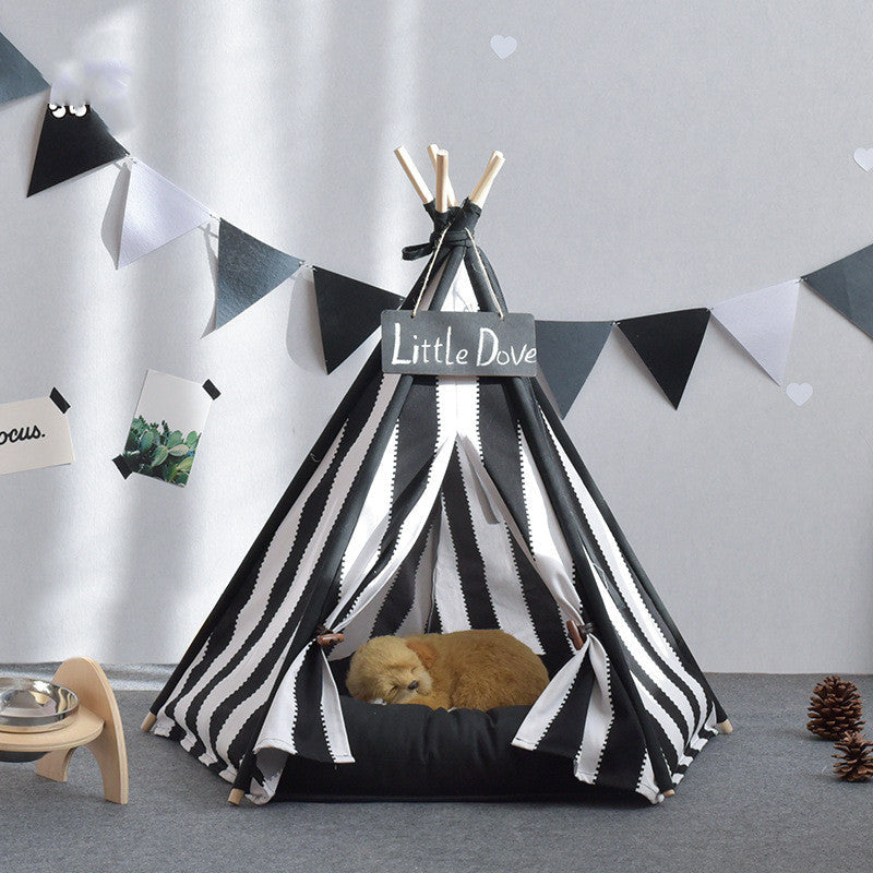 HKM-8301117 Detachable Pet Tent in Black and White Stripes ¨C Cotton Canvas for Small and Large Pets