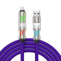 HKM-830227 240W Colorful Breathing Light Four-in-One Fast Charging Cable with Multiple Interfaces