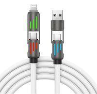 HKM-830227 240W Colorful Breathing Light Four-in-One Fast Charging Cable with Multiple Interfaces