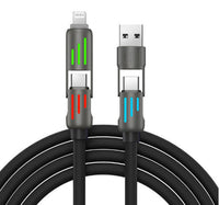 HKM-830227 240W Colorful Breathing Light Four-in-One Fast Charging Cable with Multiple Interfaces