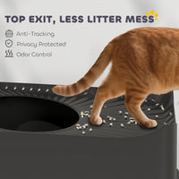 HKM-8302525 Extra Large Enclosed Stainless Steel Cat Litter Box with Scoop and Non-Slip Pads - Top Entry Design, Black
