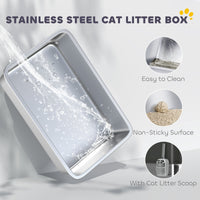 HKM-8302525 Extra Large Enclosed Stainless Steel Cat Litter Box with Scoop and Non-Slip Pads - Top Entry Design, Black