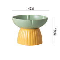 HKM-8303037 Cat Feeding Bowl in Candy Colors - Pink and Green Ceramic Design
