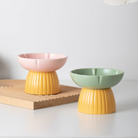 HKM-8303037 Cat Feeding Bowl in Candy Colors - Pink and Green Ceramic Design