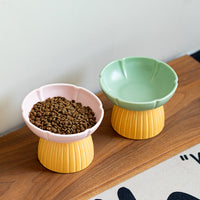 HKM-8303037 Cat Feeding Bowl in Candy Colors - Pink and Green Ceramic Design