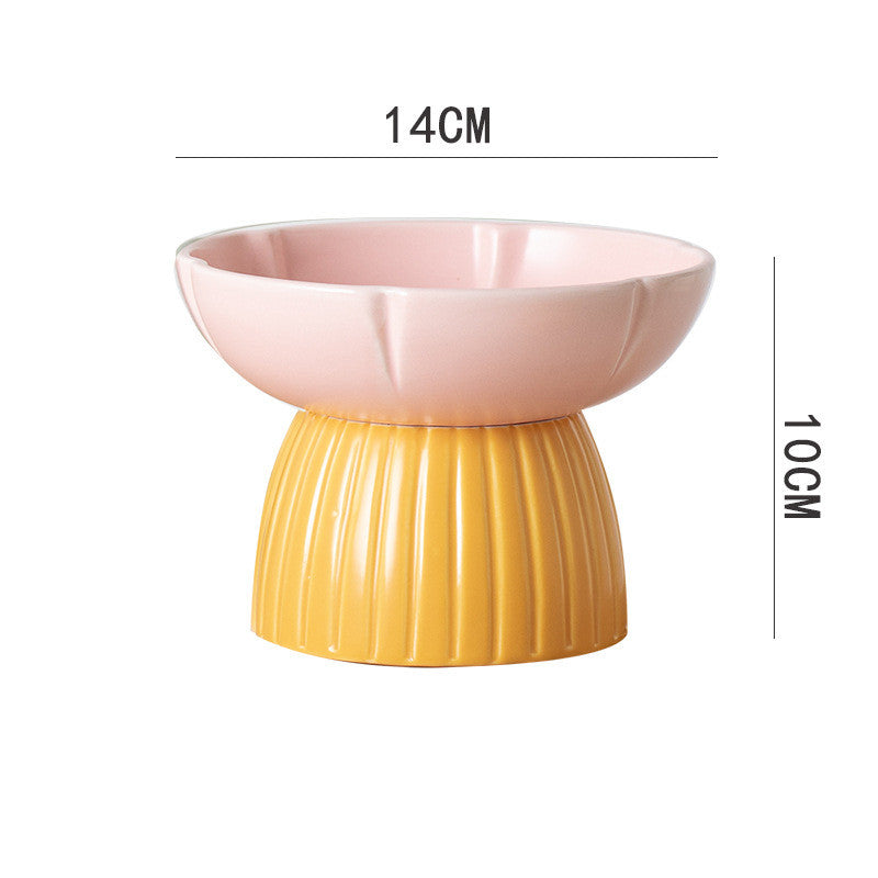 HKM-8303037 Cat Feeding Bowl in Candy Colors - Pink and Green Ceramic Design