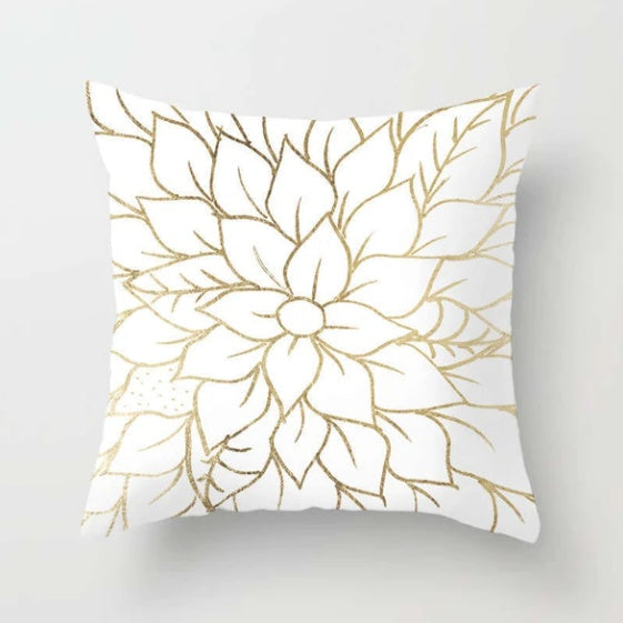 HKM-830483 Modern Golden Pattern Peach Skin Pillowcase - 45x45cm Polyester Cushion Cover