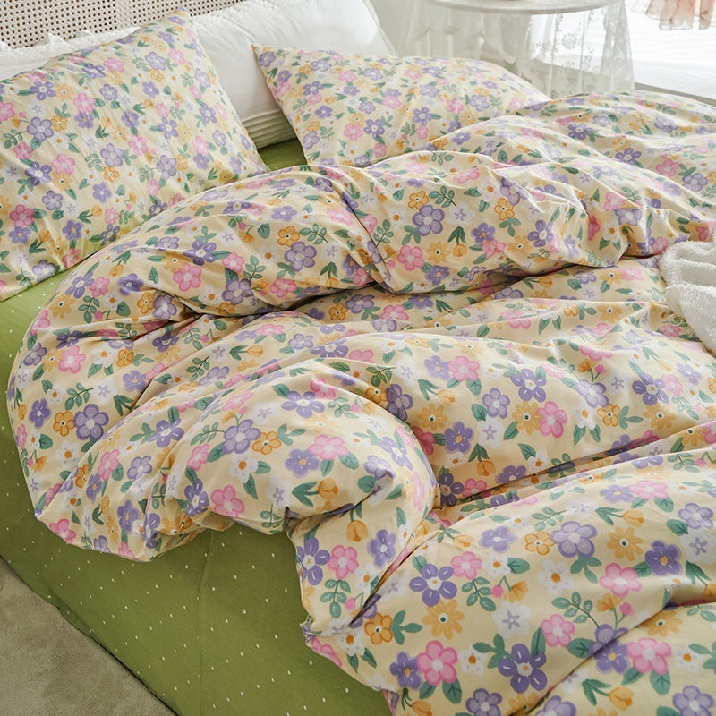 HKM-830675 Summer Washable Four-Piece Cotton Bed Set with Multiple Patterns for 1.5m and 1.8m Beds