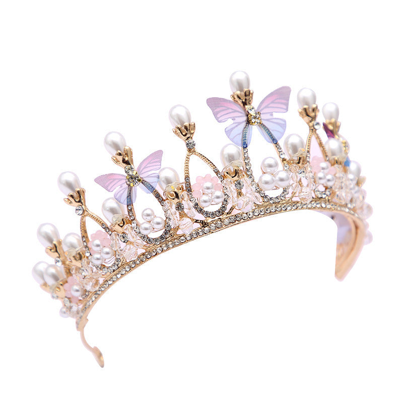 HKM-830931 Children's Crown Headband with Diamond Butterfly Design and Crystal Accents