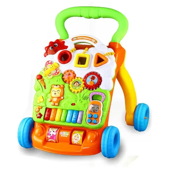 HKM-830995 2-in-1 Sit-to-Stand Learning Activity Walker for Toddlers Ages 5-7, Music & Walking Support