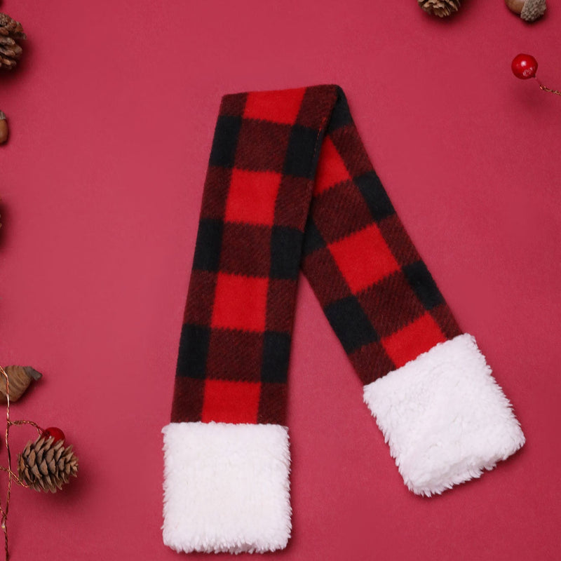 HKM-830995 Christmas-themed Dog Bib and Accessories Set - Red Plaid Scarf, Festive Bow Ties, and Holiday Socks