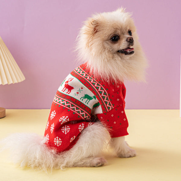 HKM-8310589 Elk and Christmas Tree Knitted Wool Dog Sweater in Multiple Sizes