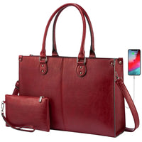 HKM-831059 Luxury Classic PU Leather Business Tote Bag for Women - Stylish Laptop Carrier