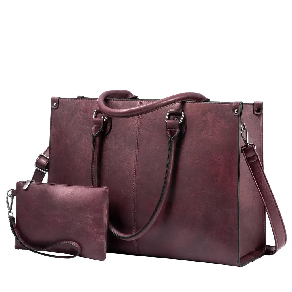 HKM-831059 Luxury Classic PU Leather Business Tote Bag for Women - Stylish Laptop Carrier