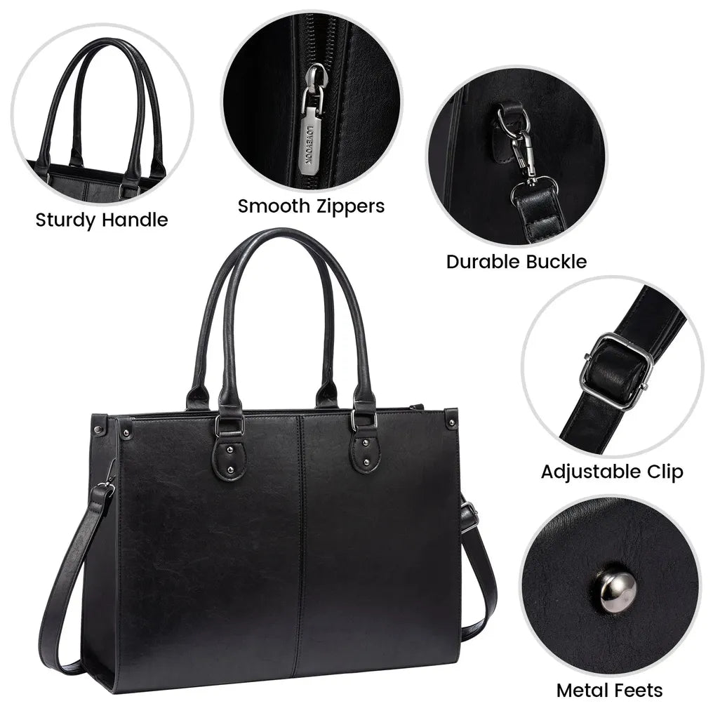 HKM-831059 Luxury Classic PU Leather Business Tote Bag for Women - Stylish Laptop Carrier