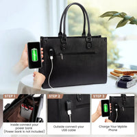 HKM-831059 Luxury Classic PU Leather Business Tote Bag for Women - Stylish Laptop Carrier