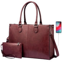HKM-831059 Luxury Classic PU Leather Business Tote Bag for Women - Stylish Laptop Carrier