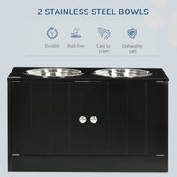 HKM-8312765 Large Elevated Dog Bowl Stand with Storage Cabinet and Two Stainless Steel Bowls