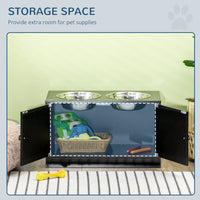 HKM-8312765 Large Elevated Dog Bowl Stand with Storage Cabinet and Two Stainless Steel Bowls