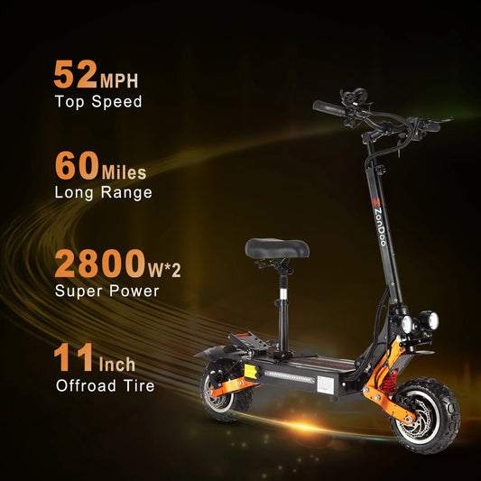 HKM-831379 ZonDoo ZO01 PLUS 60V Dual Motor Electric Scooter with 90km/h Speed, 80-95km Range, 11-Inch Off-Road Tires