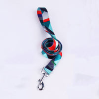 HKM-8315197 Three-Piece Set: Pink/White, Blue/Red, Green/White, Purple/Yellow Dog Leash, Collar, and Harness