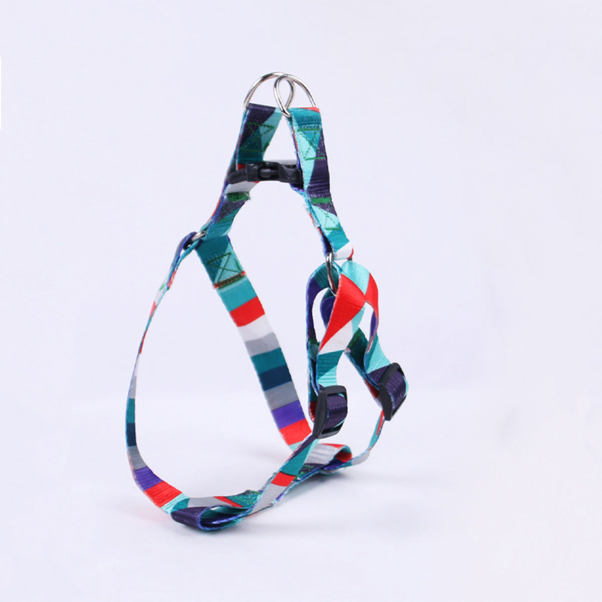 HKM-8315197 Three-Piece Set: Pink/White, Blue/Red, Green/White, Purple/Yellow Dog Leash, Collar, and Harness