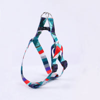 HKM-8315197 Three-Piece Set: Pink/White, Blue/Red, Green/White, Purple/Yellow Dog Leash, Collar, and Harness