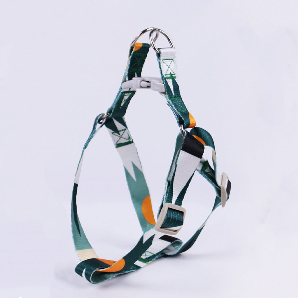 HKM-8315197 Three-Piece Set: Pink/White, Blue/Red, Green/White, Purple/Yellow Dog Leash, Collar, and Harness