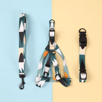 HKM-8315197 Three-Piece Set: Pink/White, Blue/Red, Green/White, Purple/Yellow Dog Leash, Collar, and Harness
