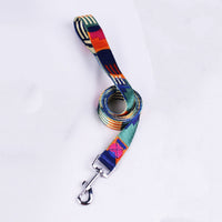 HKM-8315197 Three-Piece Set: Pink/White, Blue/Red, Green/White, Purple/Yellow Dog Leash, Collar, and Harness