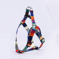 HKM-8315197 Three-Piece Set: Pink/White, Blue/Red, Green/White, Purple/Yellow Dog Leash, Collar, and Harness