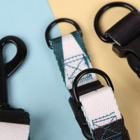 HKM-8315197 Three-Piece Set: Pink/White, Blue/Red, Green/White, Purple/Yellow Dog Leash, Collar, and Harness